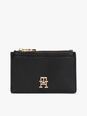 Monogram Zip Card Holder with Key Leash, Black