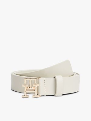 Monogram Buckle Leather Belt, Soft Cream