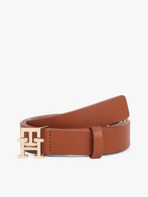 Monogram Buckle Leather Belt, Winter Cognac