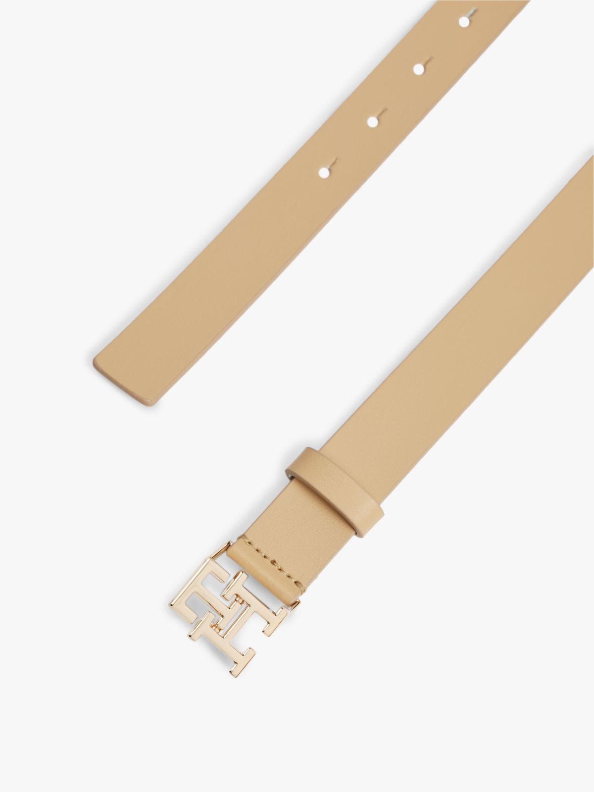 Monogram Buckle Leather Belt — Classic Khaki