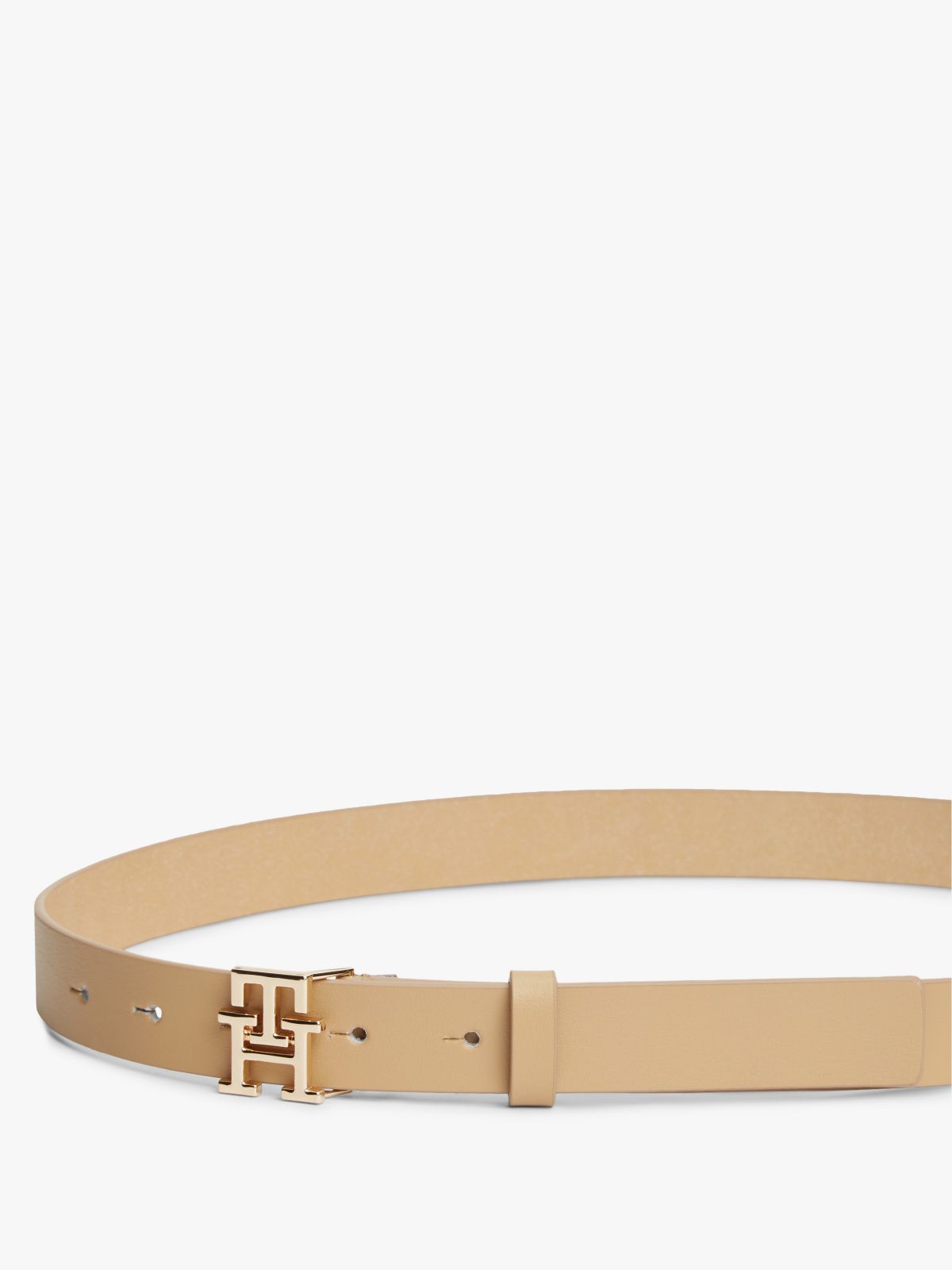 Monogram Buckle Leather Belt — Classic Khaki