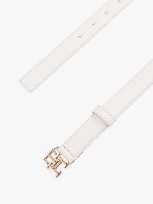 Monogram Buckle Leather Belt, Ivory Petal