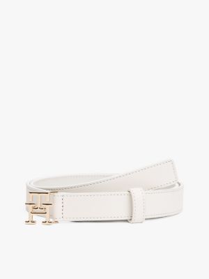 Monogram Buckle Leather Belt, Ivory Petal