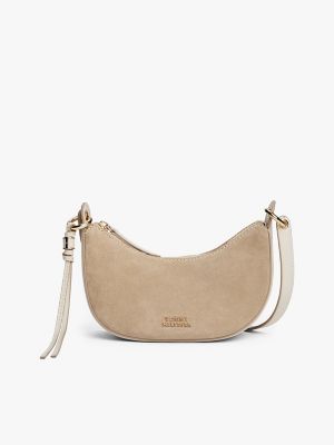 Suede Mini Crossbody Bag, Classic Beige