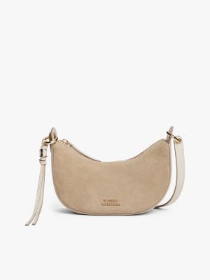 Suede Mini Crossbody Bag, Classic Beige