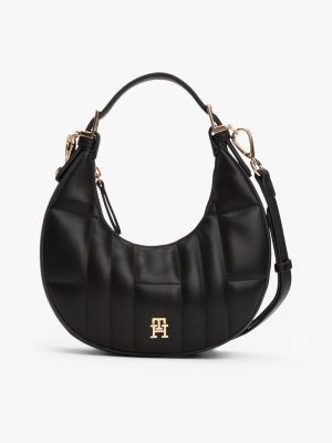 Quilted Crescent Crossbody Bag, Black