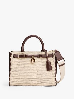 Leather Mini Tote Bag, Rich Walnut / Neutral Mix