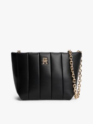 Chain Strap Quilted Crossbody Bag, Black