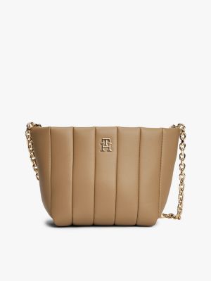 Chain Strap Quilted Crossbody Bag, Safari Canvas