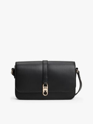 Polished Monogram Flap Crossbody Bag, Black