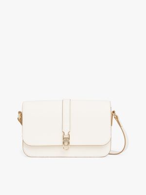 Polished Monogram Flap Crossbody Bag, Ivory Silk