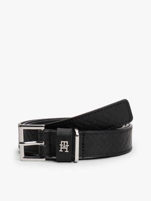 Allover Monogram Leather Belt, Black