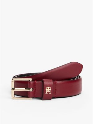 Square Buckle Leather Belt, Deep Rouge