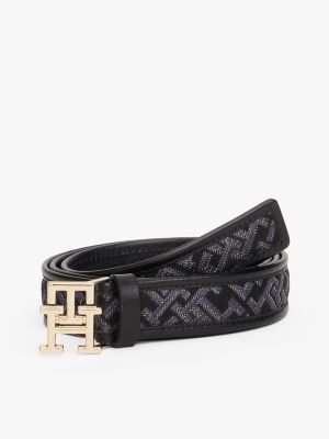 Monogram-Buckle Jacquard Belt, Black