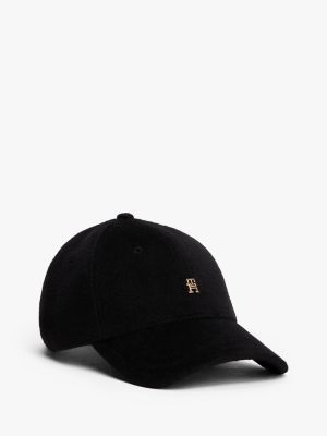 Monogram Logo Melton Wool Baseball Cap, Black