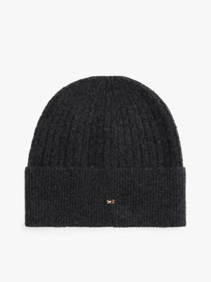 Cable Knit Beanie, Black Melange