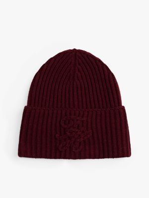 Script Monogram Wool-Cashmere Beanie, Deep Rouge
