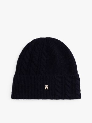 Mixed Knit Wool-Blend Beanie, Space Blue