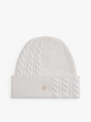 Mixed Knit Wool-Blend Beanie, Grey Whisper