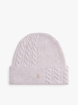 Mixed Knit Wool-Blend Beanie, Lilac Dusk