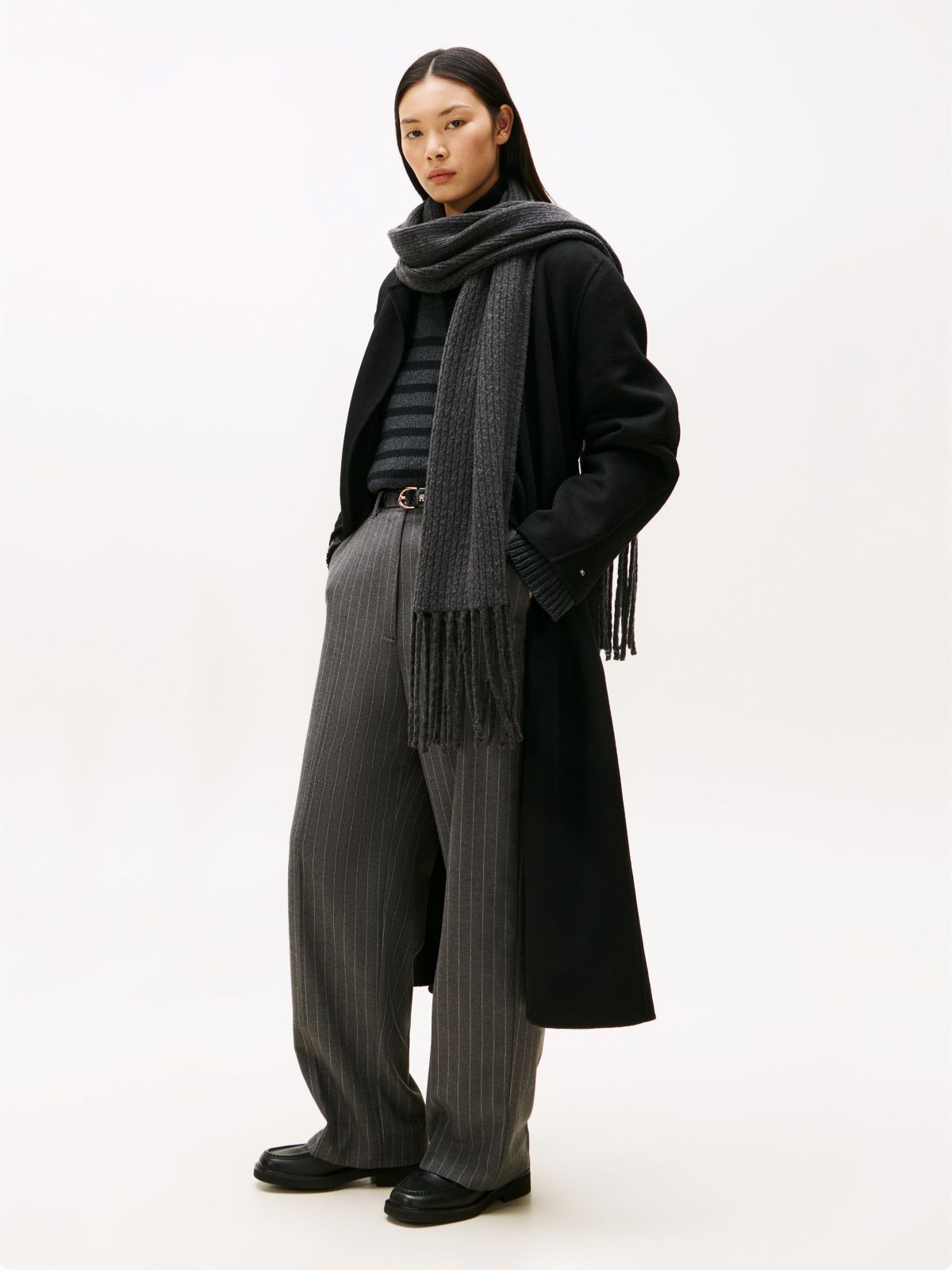 Cable Knit Scarf — Black Melange