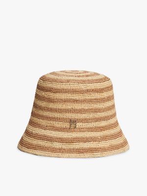 Stripe Straw Crochet Bucket Hat, Stripe Safari Canvas