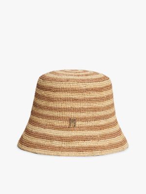 Stripe Straw Crochet Bucket Hat, Stripe Safari Canvas