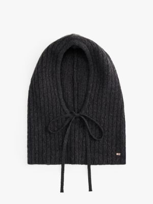 Cable Knit Balaclava, Black Melange