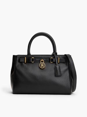 Pebbled Leather Mini Tote Bag, Black