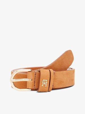 Essential Monogram Logo Leather Belt, Cinnamon Bark