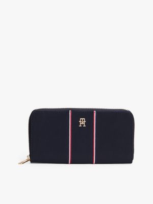 Signature Stripe Zip Wallet, Blue