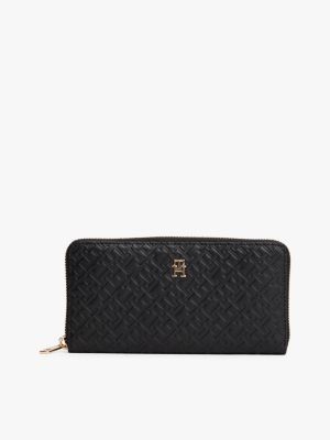 Embossed Allover Monogram Large Wallet, Black