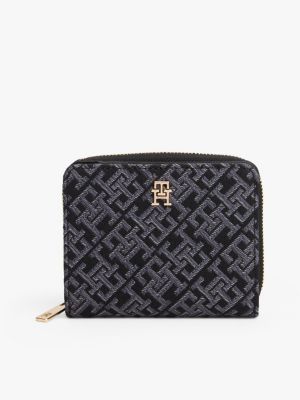 Jacquard Monogram Medium Zip Wallet, Black
