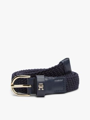 Rounded-Buckle Woven Elastic Belt, Space Blue