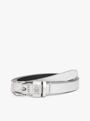 Metallic Pebbled Leather Belt, Silver