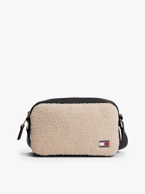 Tommy Jeans Teddy Fleece Crossbody Bag, Natural