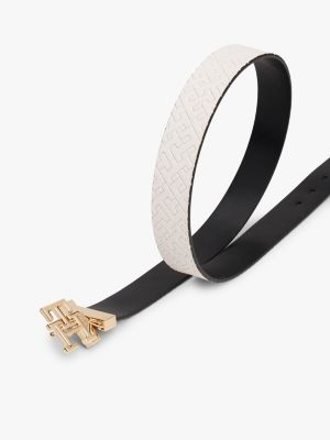 Monogram Buckle Reversible Leather Belt, Black/Soft Cream