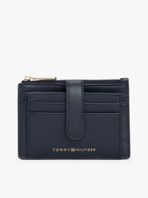 Tommy Logo Pebbled Card Holder, Space Blue
