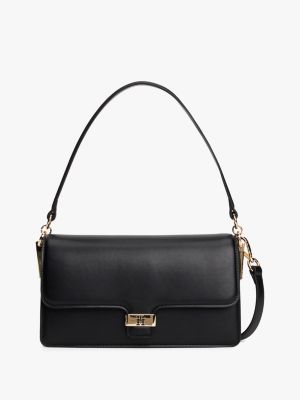 Monogram Clasp Convertible Crossbody Bag, Black