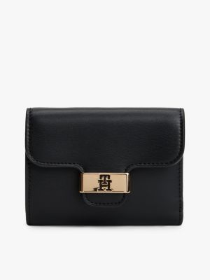 Monogram Clasp Smooth Trifold Wallet, Black
