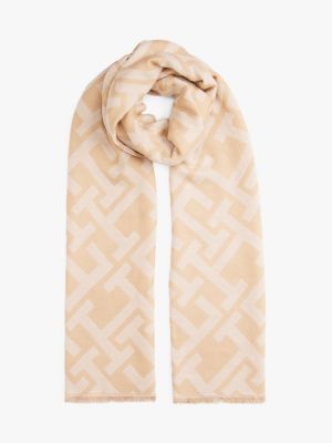 Monogram Jacquard Scarf, Clayed Pebble / Soft Cream