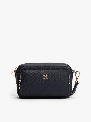 Embossed Allover Monogram Crossbody Bag, Space Blue