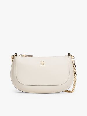 Chain Strap Curved Mini Crossbody Bag, Soft Cream