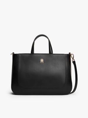 Curved Satchel Bag, Black