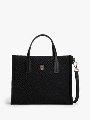 Topstitch Monogram Nylon Mini Tote Bag, Black