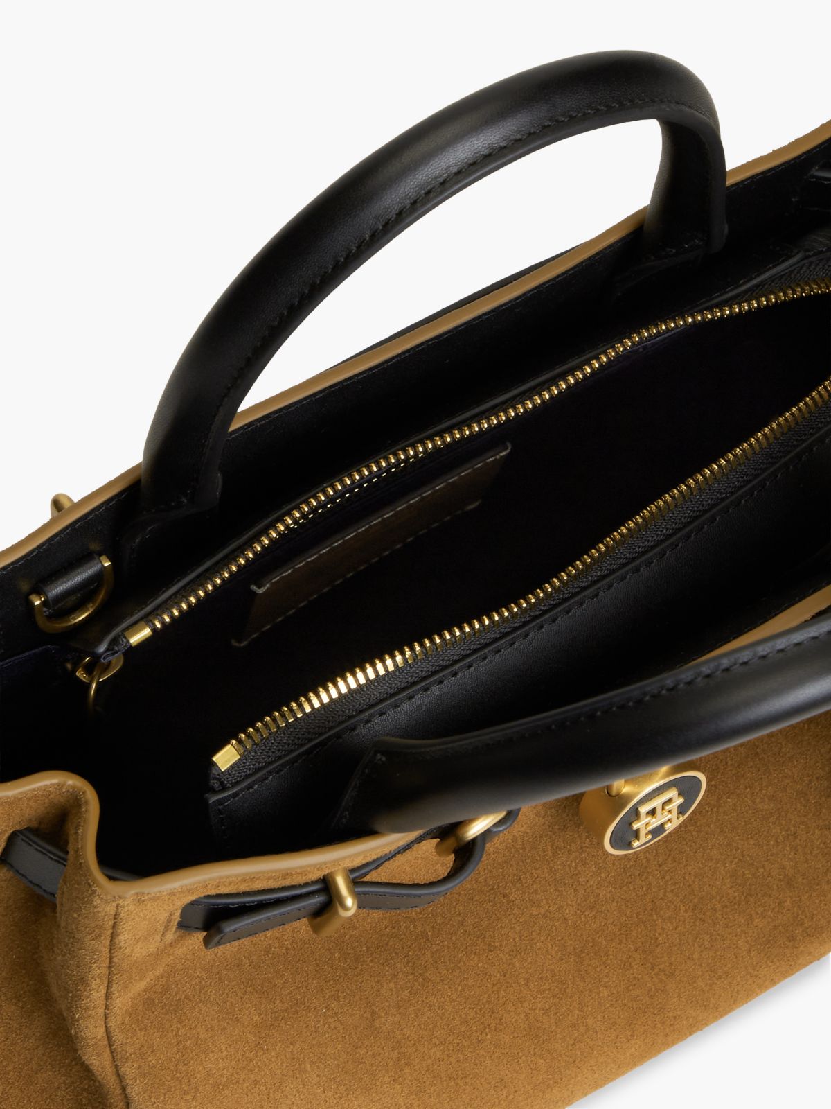 Suede & Leather Mini Tote Bag — Cognac