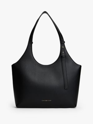 Metallic Logo Pebbled Tote Bag, Black