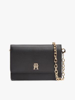 Monogram Logo Flap Chain Wallet, Black
