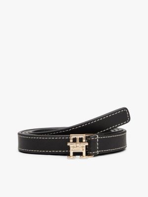 Monogram Buckle Slim Leather Belt, Black