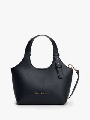 Metallic Logo Pebbled Mini Tote Bag, Space Blue